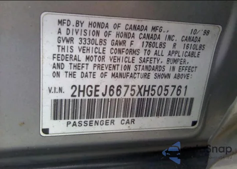 1999 Honda Civic Lx from USA, damaged, VIN 2HGEJ6675XH505761